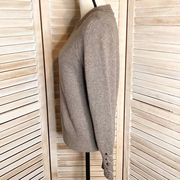 Ba&sh Keane Puff Shoulder Sweater Lace Up Cuff Wool Cotton Taupe 3 L - Picture 9 of 12